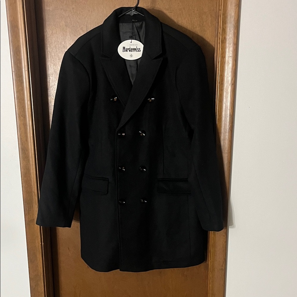 Mordenmiss Black Wool Blend Double-Breasted Coat | Size XL | New with Tag